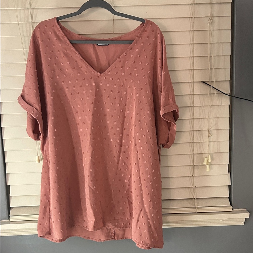 BloomChic V-Neck Textured Blouse - Dusty Pink